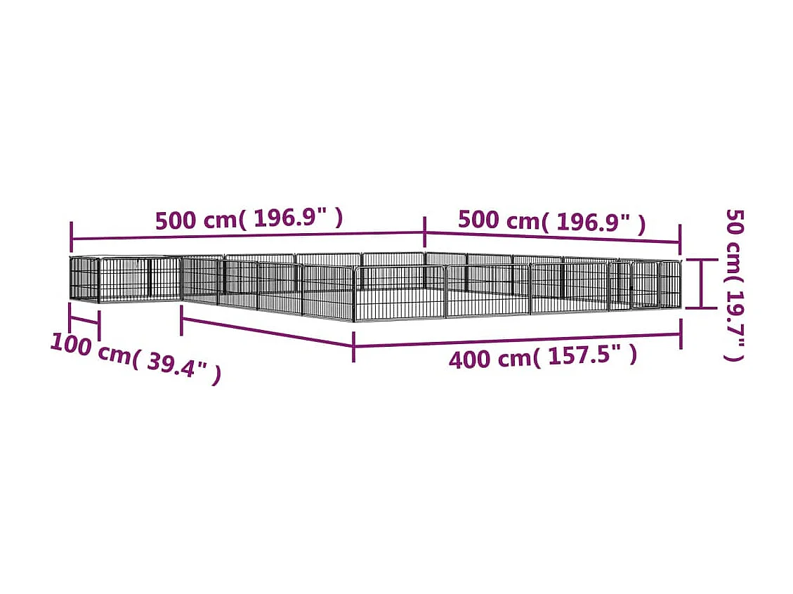 Parc pour chien 20 panneaux Noir 100x50cm Acier enduit de poudre