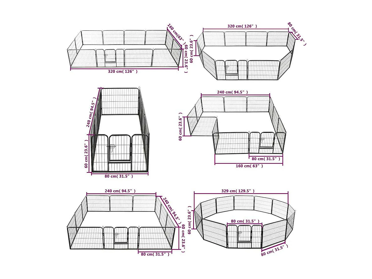 Parc pour chiens 12 panneaux Acier 80 x 60 cm Noir