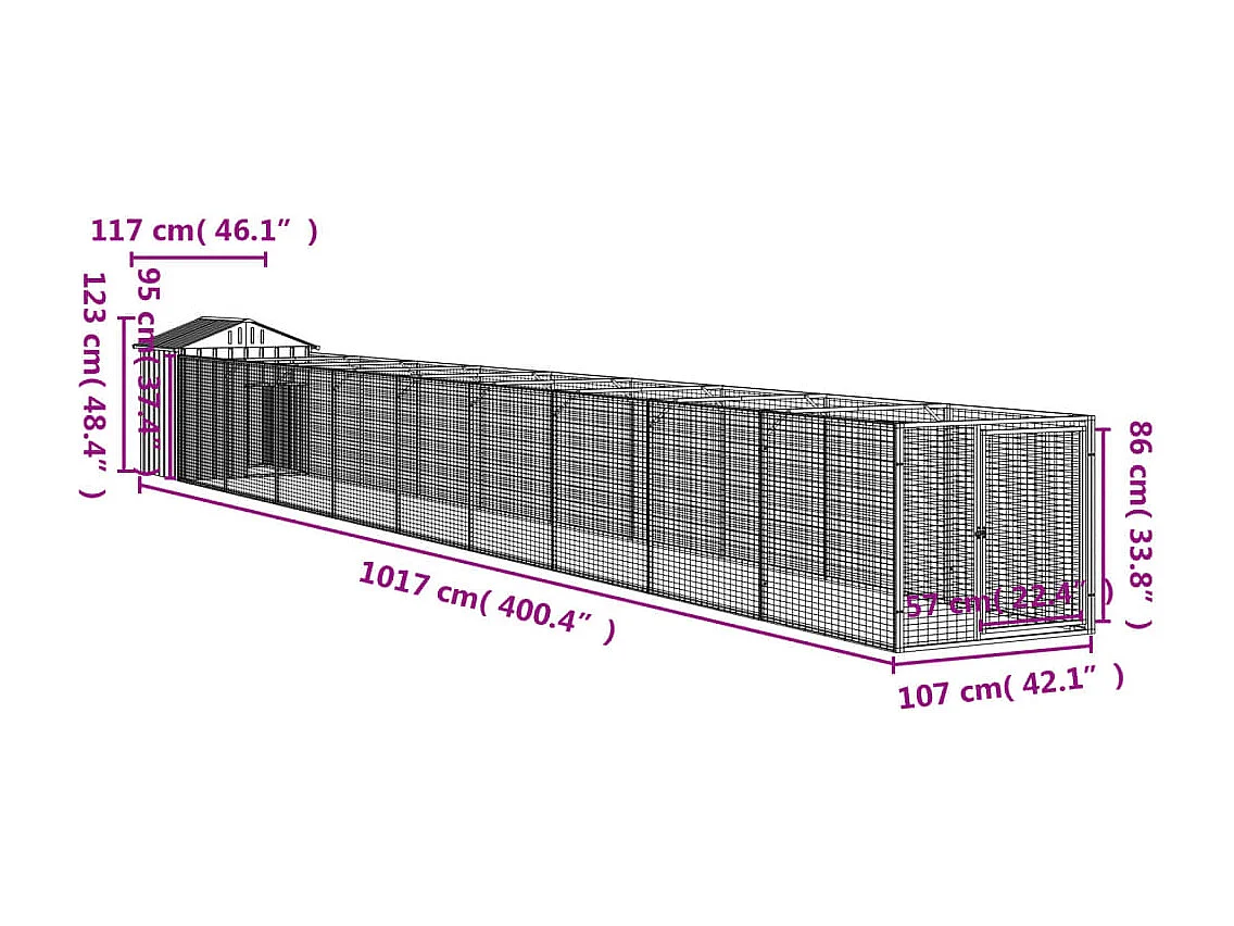 Caseta perros con tejado acero galvanizado gris 117x1017x123 cm