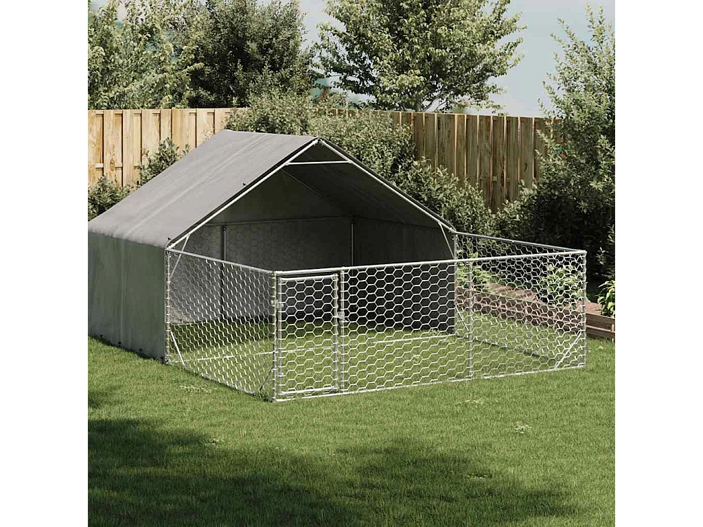 Niche d'extérieur pour chien enclos 4x3x1,9 m acier galvanisé