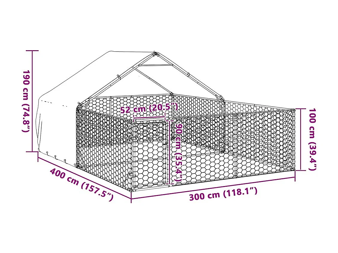 Niche d'extérieur pour chien enclos 4x3x1,9 m acier galvanisé
