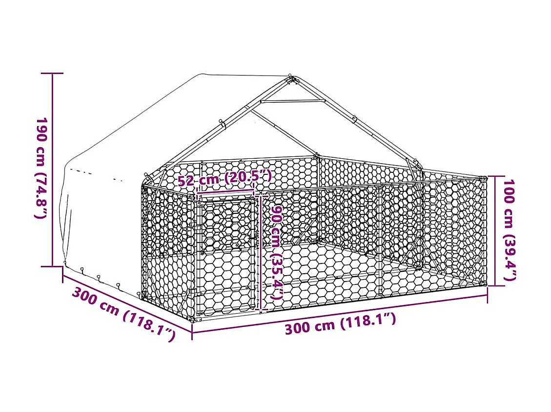 Niche d'extérieur pour chien enclos 3x3x1,9 m acier galvanisé