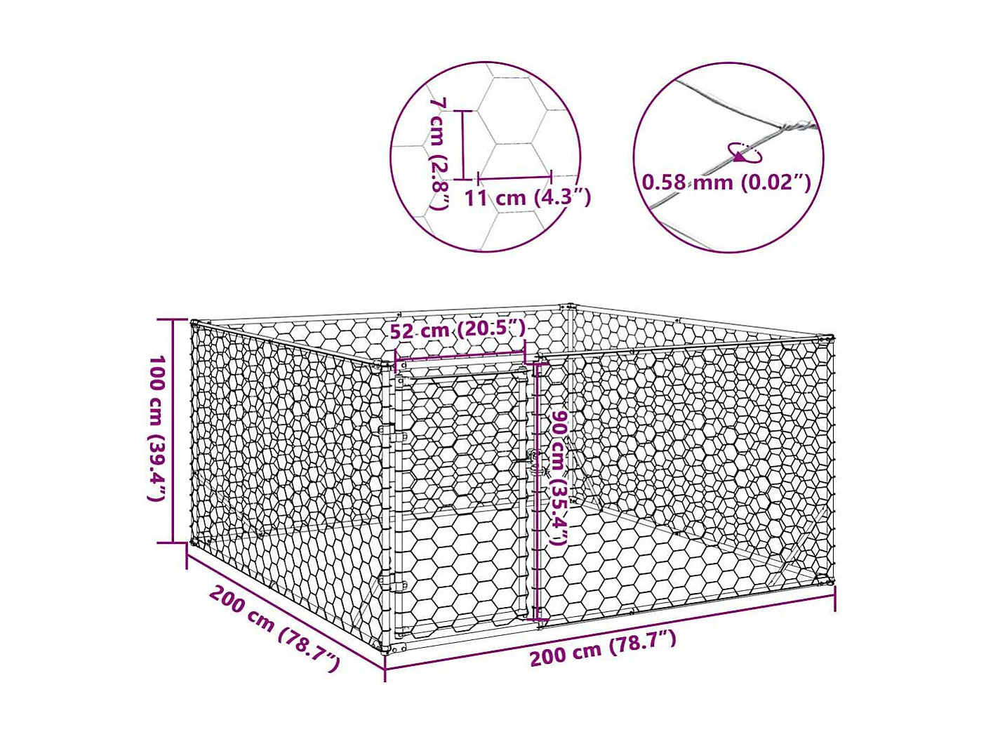 Niche d'extérieur pour chien avec porte, 2 x 2 x 1 m, acier galvanisé