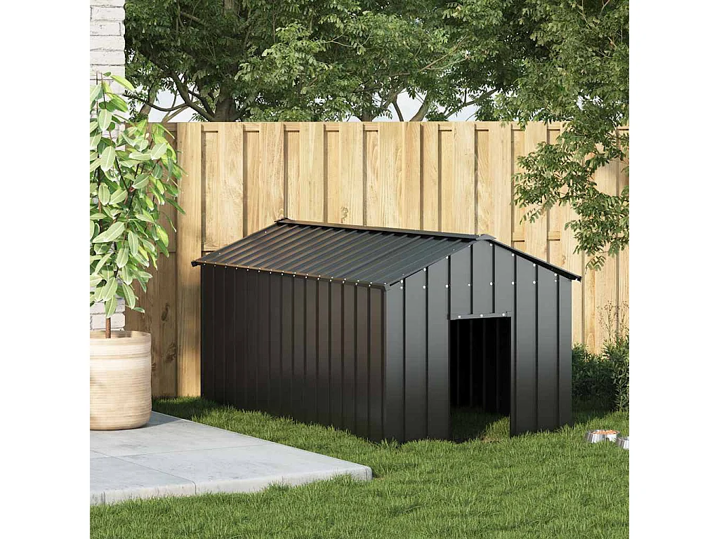 Niche pour chien avec toit noir 114x202x101 cm acier galvanisé
