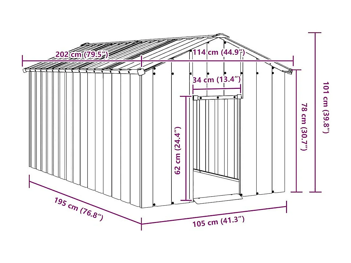Niche pour chien avec toit noir 114x202x101 cm acier galvanisé