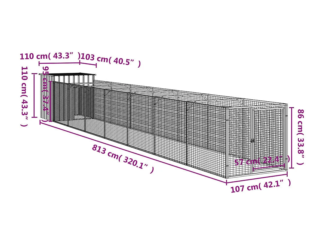 Niche pour chien avec cour gris clair 110x813x110 cm