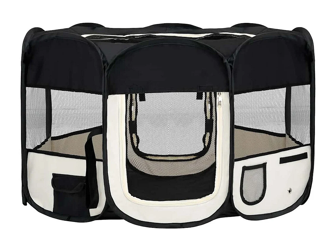 Parc pliable pour chien avec sac de transport Noir 125x125x61cm