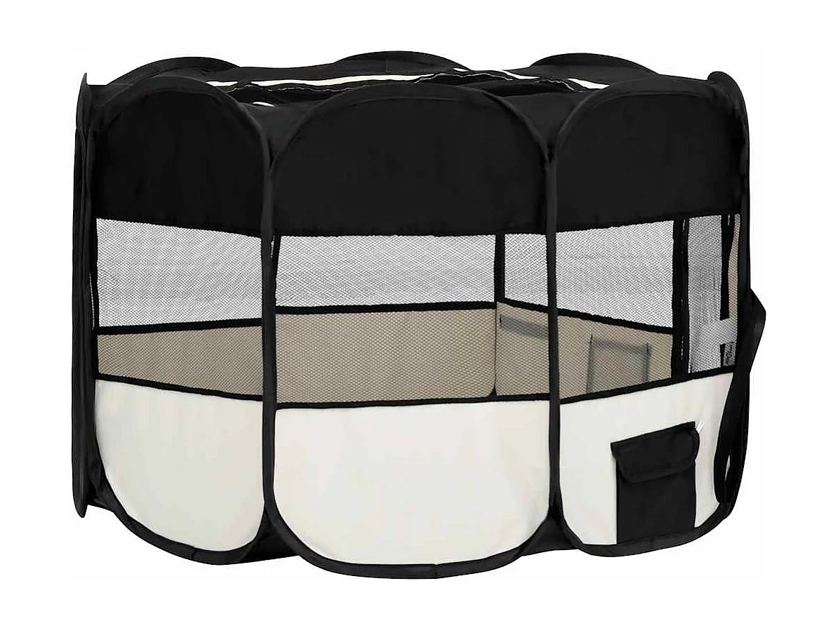 Parc pliable pour chien avec sac de transport Noir 125x125x61cm