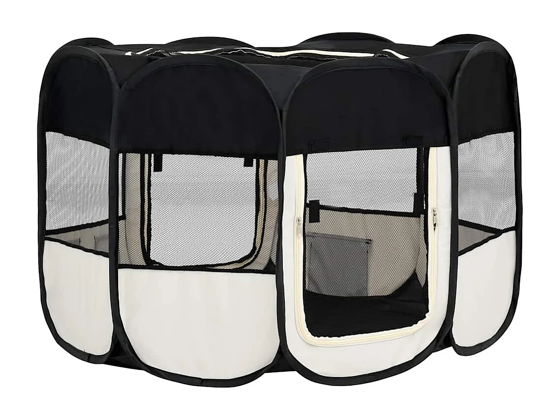 Parc pliable pour chien avec sac de transport Noir 125x125x61cm