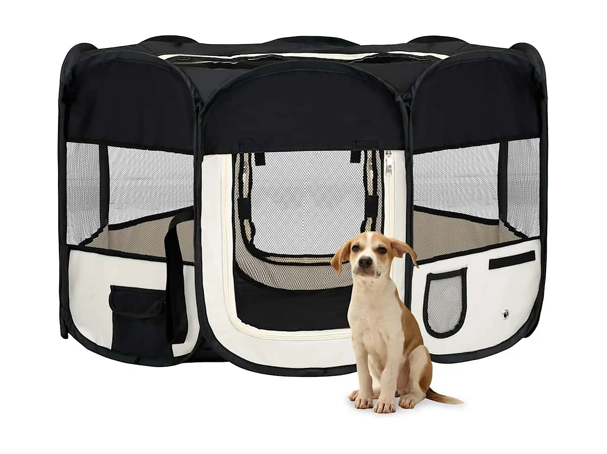 Parc pliable pour chien avec sac de transport Noir 125x125x61cm