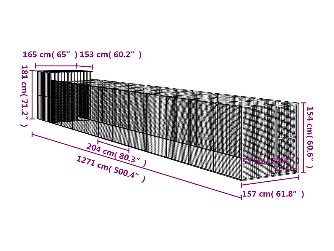 Caseta perro corral acero galvanizado gris claro 165x1271x181cm