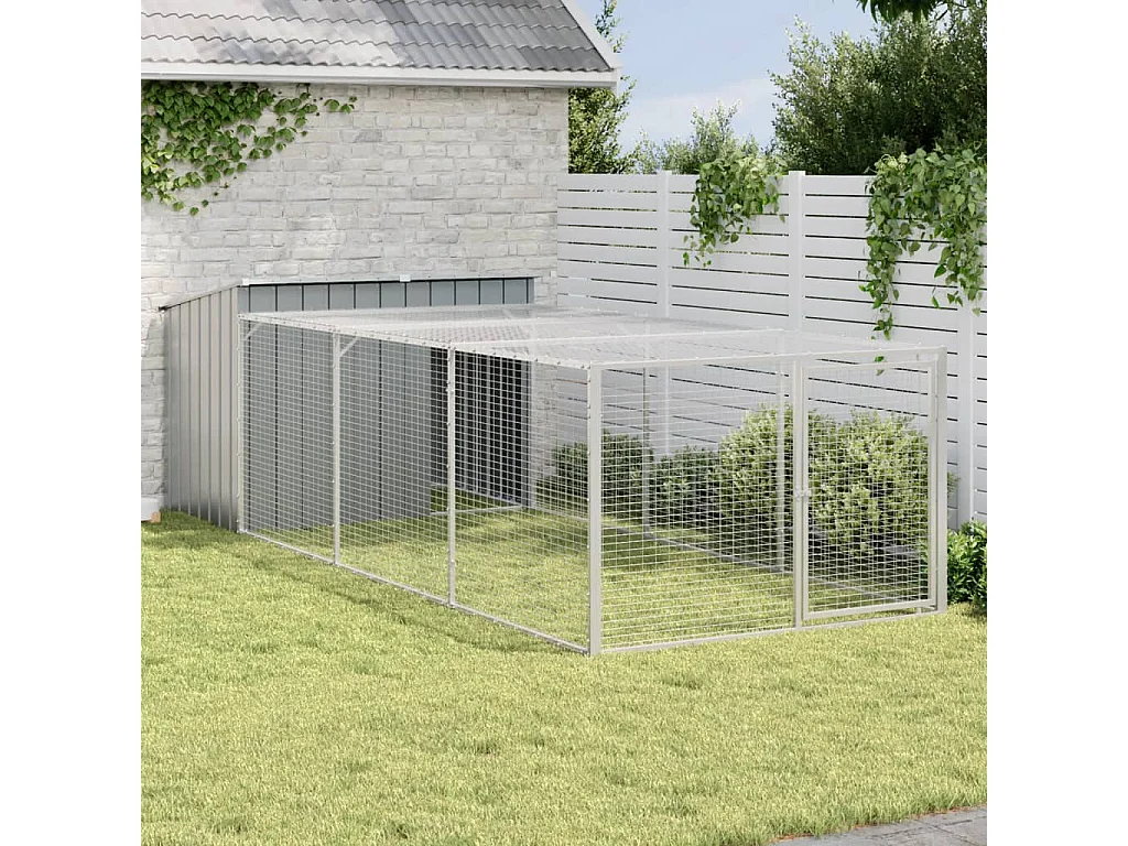 Caseta para perro con corral antracita 153x396x110 cm acero galvanizado