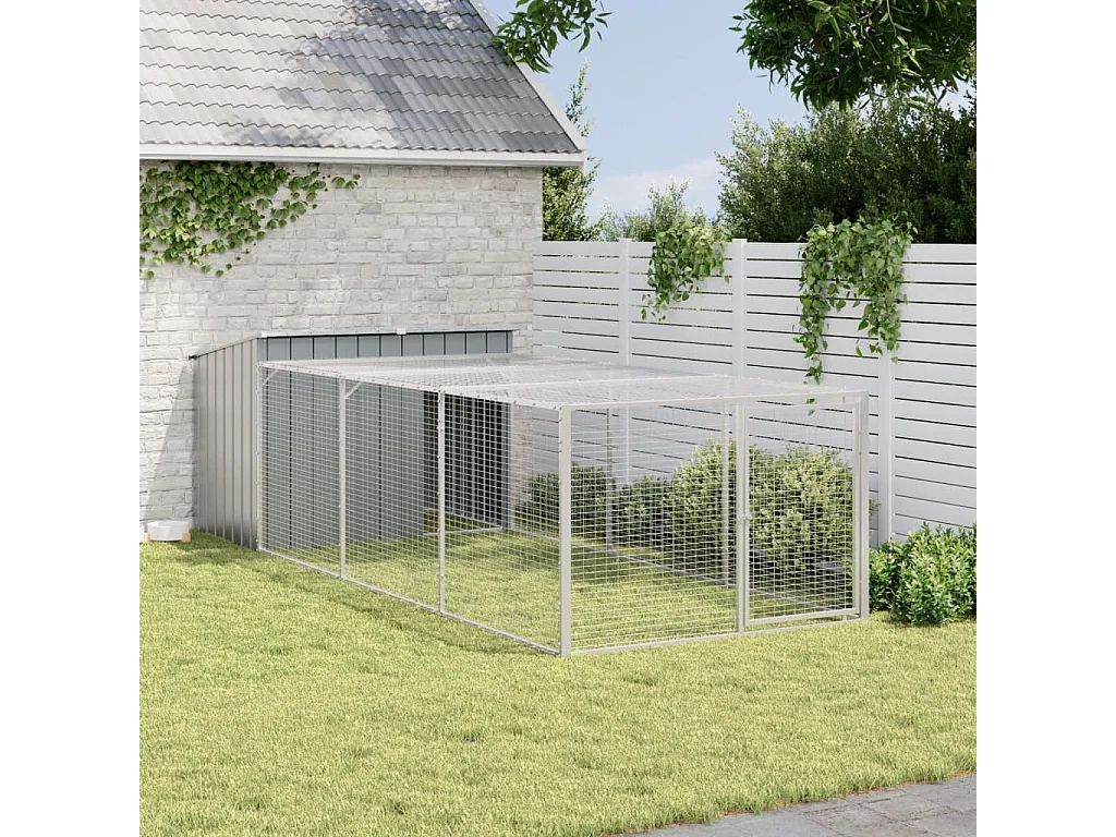 Caseta para perro con corral antracita 153x396x110 cm acero galvanizado