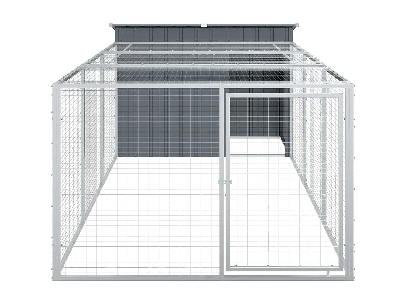Caseta para perro con corral antracita 153x396x110 cm acero galvanizado