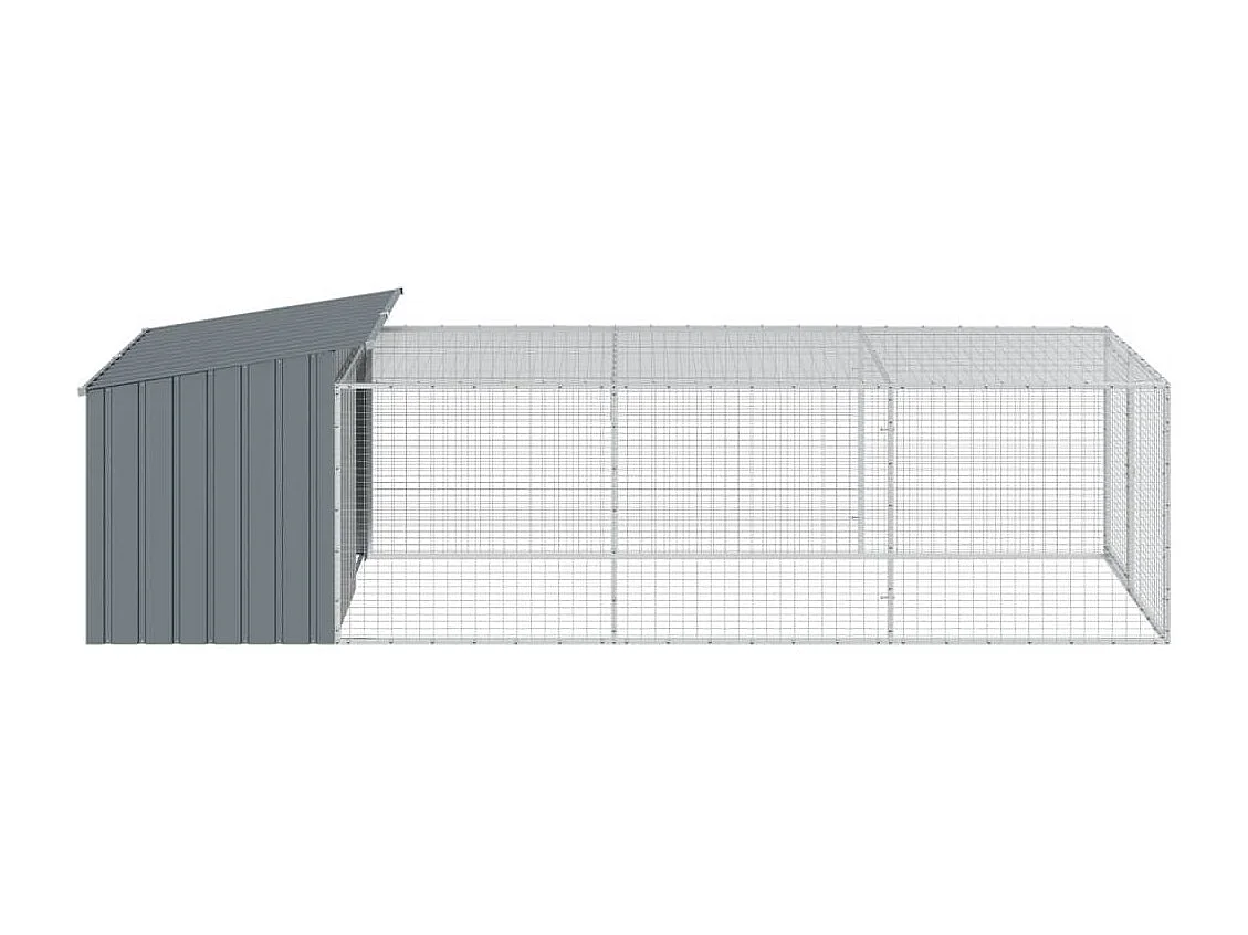 Caseta para perro con corral antracita 153x396x110 cm acero galvanizado