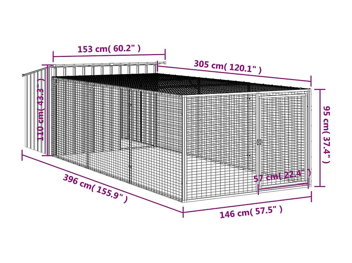 Niche pour chien avec enclos Anthracite 153 x 396 x 110 cm Acier galvanisé