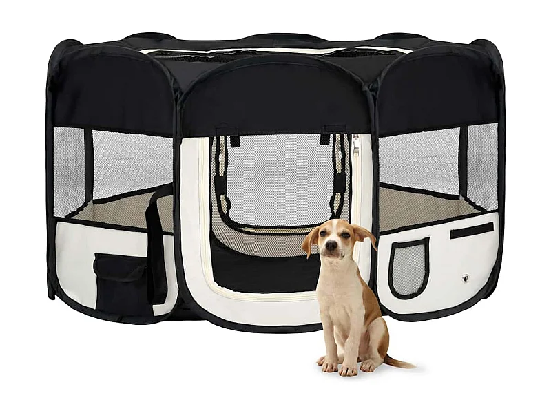 Parc pliable pour chien avec sac de transport Noir 145x145x61cm