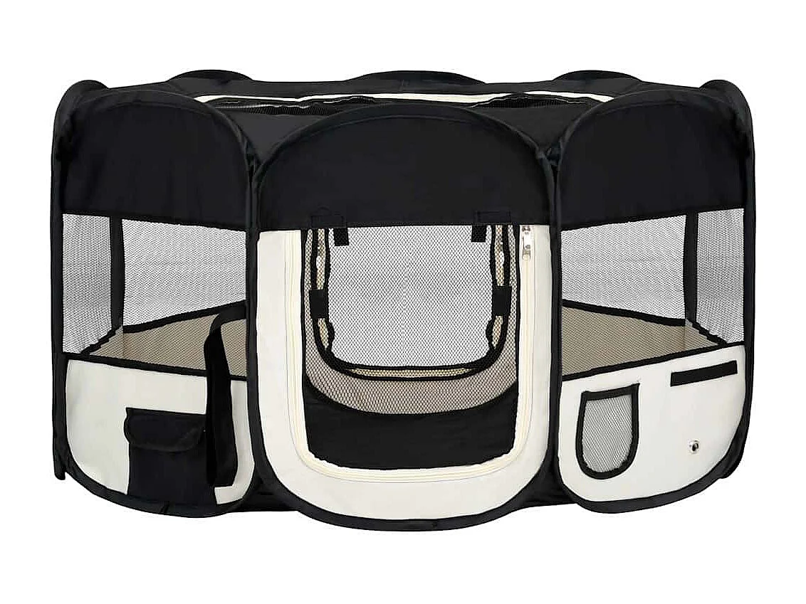 Parc pliable pour chien avec sac de transport Noir 145x145x61cm