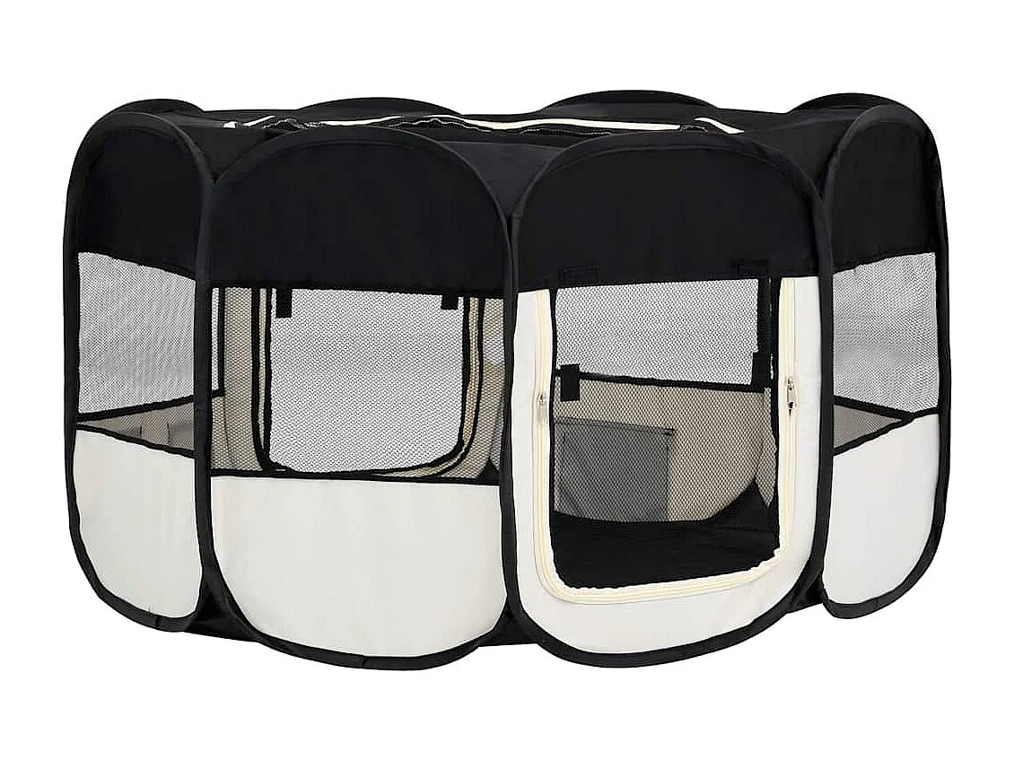 Parc pliable pour chien avec sac de transport Noir 145x145x61cm