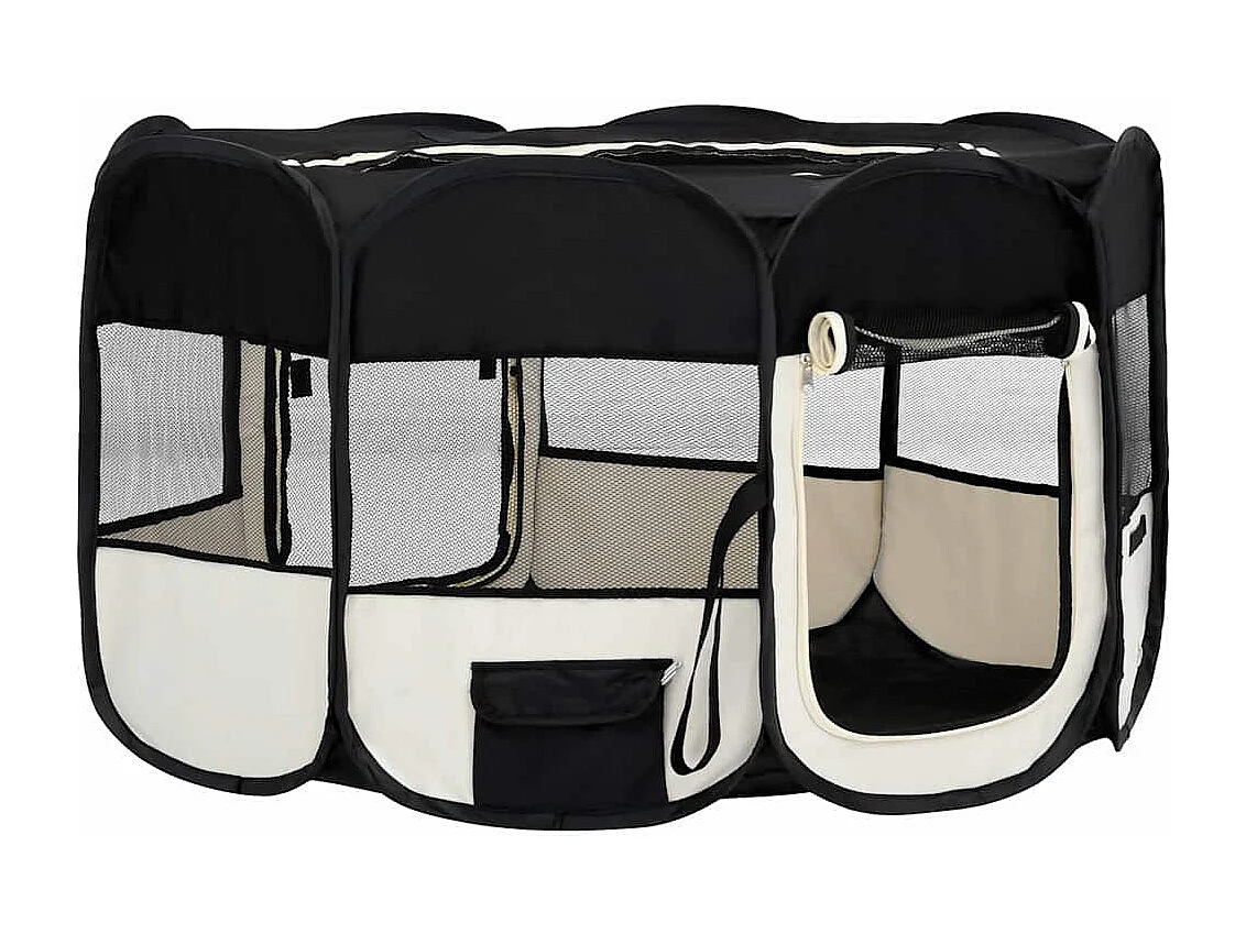 Parc pliable pour chien avec sac de transport Noir 145x145x61cm