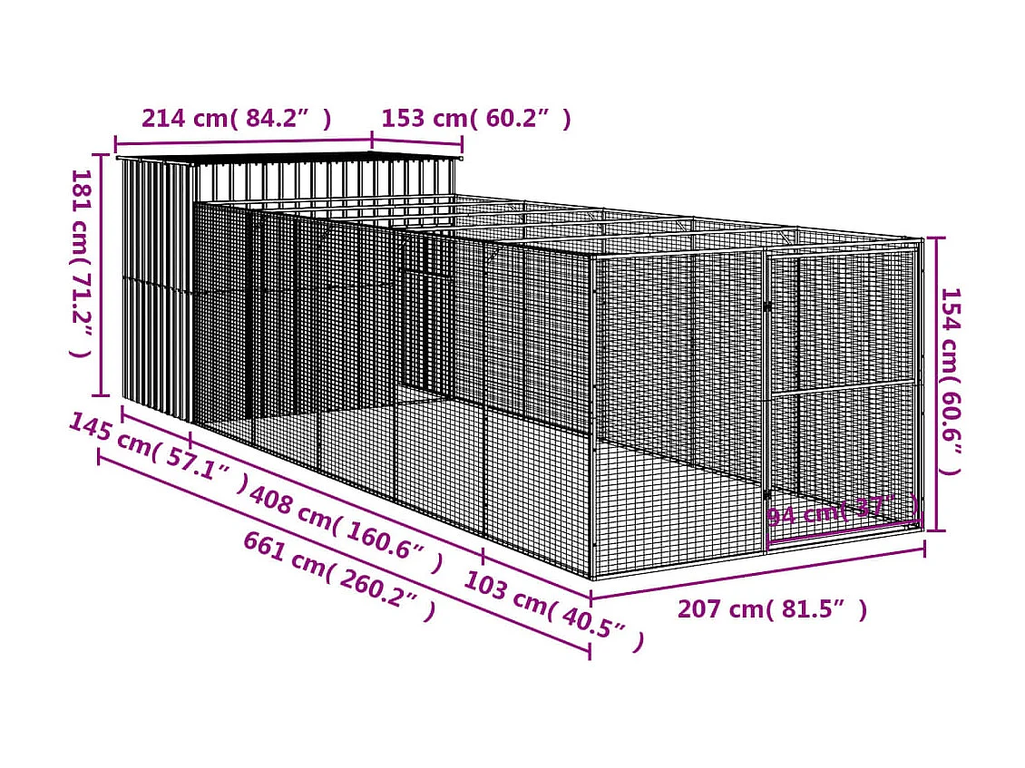 Niche pour chien avec cour anthracite 214x661x181 cm