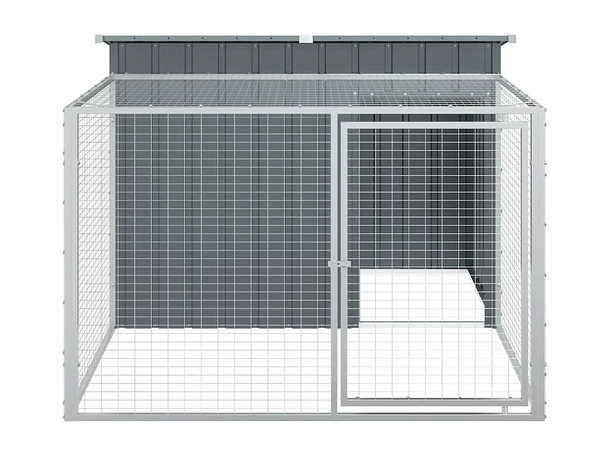Caseta para perro con corral antracita 153x194x110 cm acero galvanizado