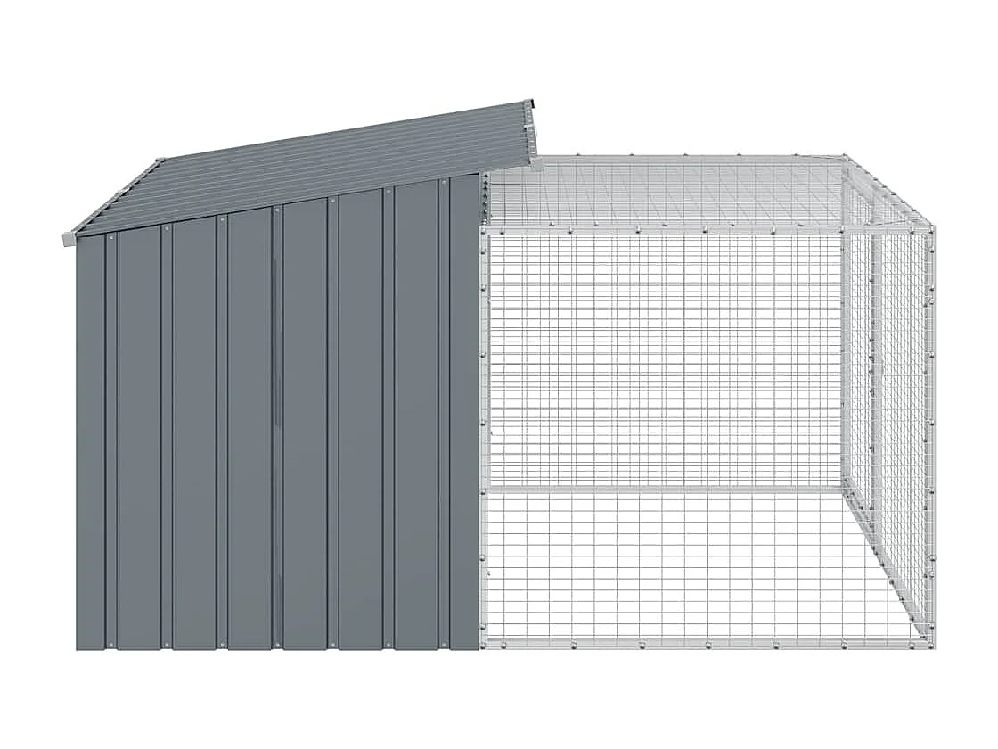 Caseta para perro con corral antracita 153x194x110 cm acero galvanizado