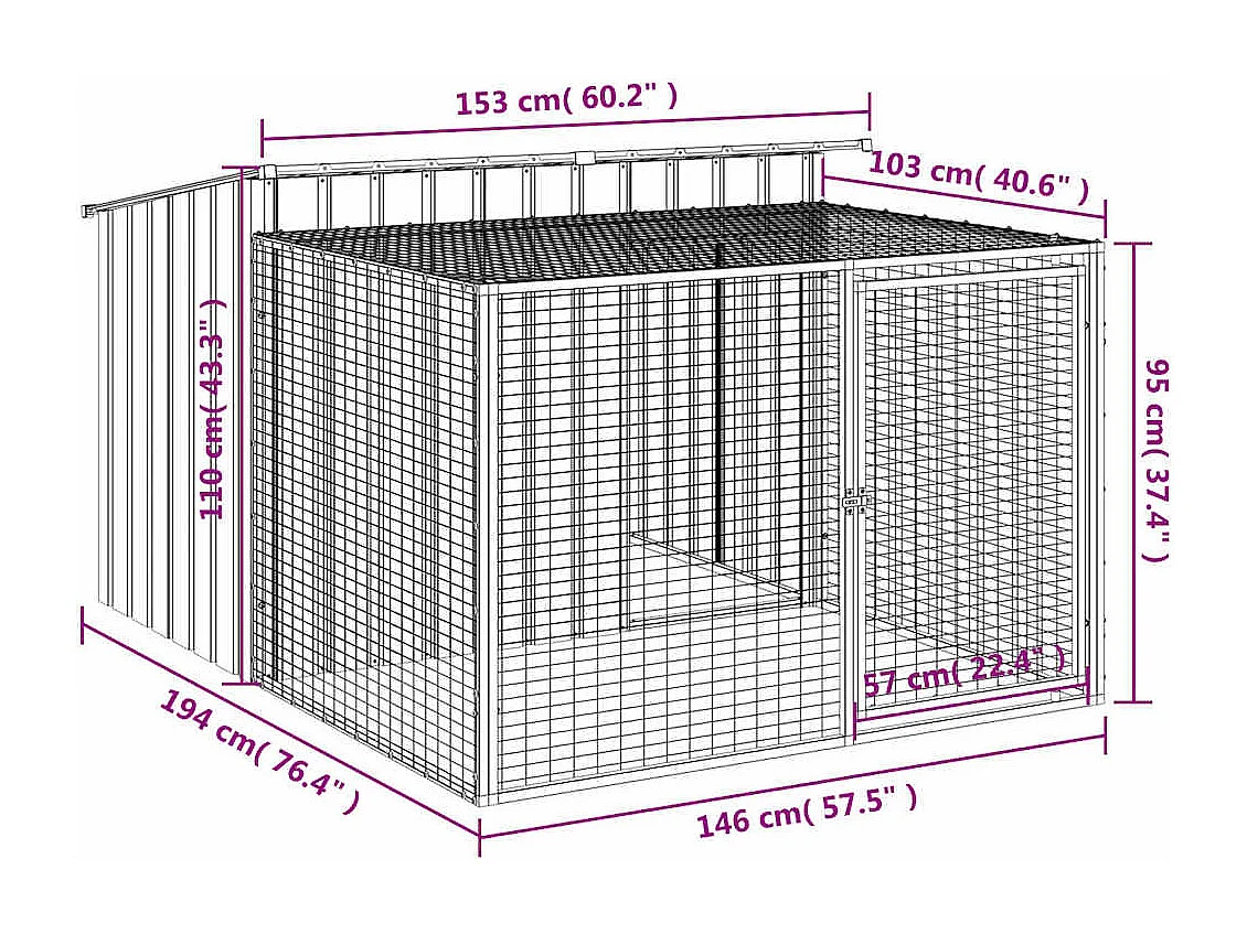 Niche pour chien avec enclos Anthracite 153 x 194 x 110 cm Acier galvanisé