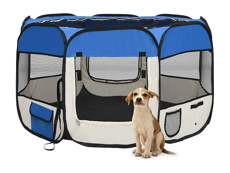 Parc pliable pour chien avec sac de transport Bleu 110x110x58cm