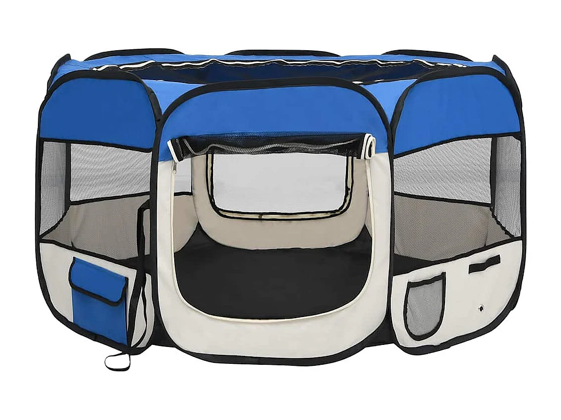 Parc pliable pour chien avec sac de transport Bleu 110x110x58cm