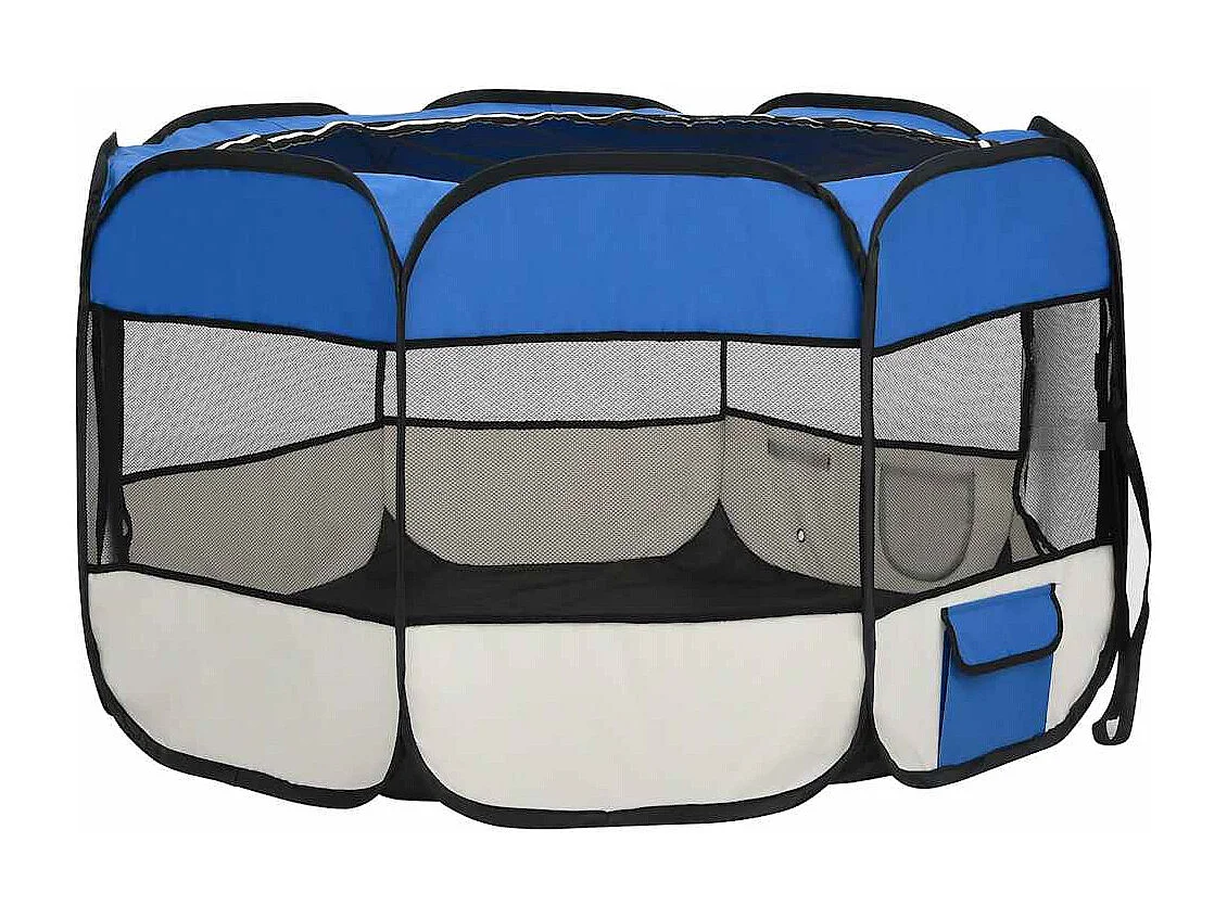 Parc pliable pour chien avec sac de transport Bleu 110x110x58cm