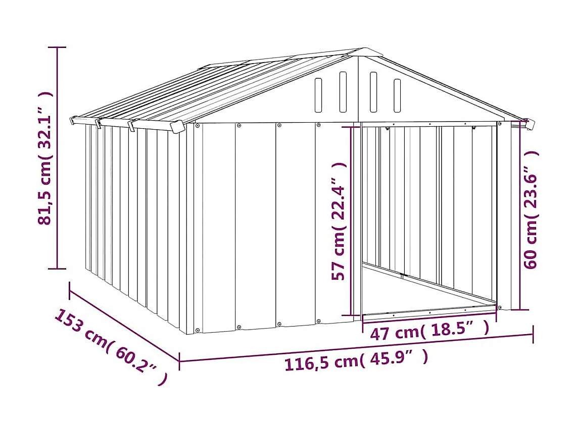 Niche pour chien Anthracite 116,5x153x81,5 cm Acier galvanisé