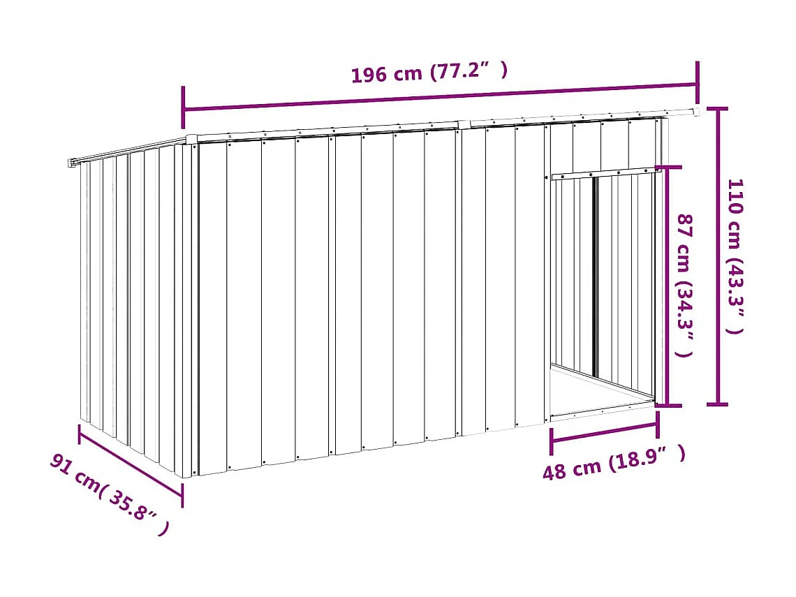 Caseta perros con tejado acero galvanizado gris 196x91x110 cm