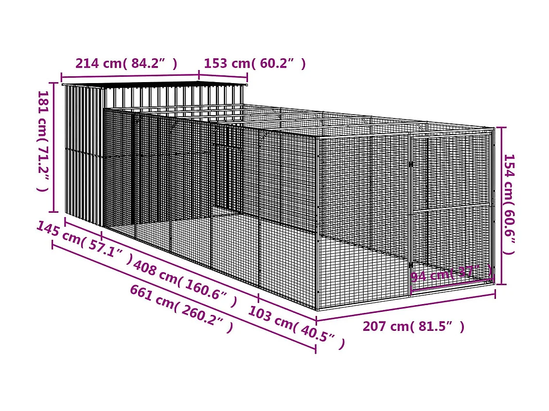 Niche pour chien avec cour gris clair 214x661x181 cm