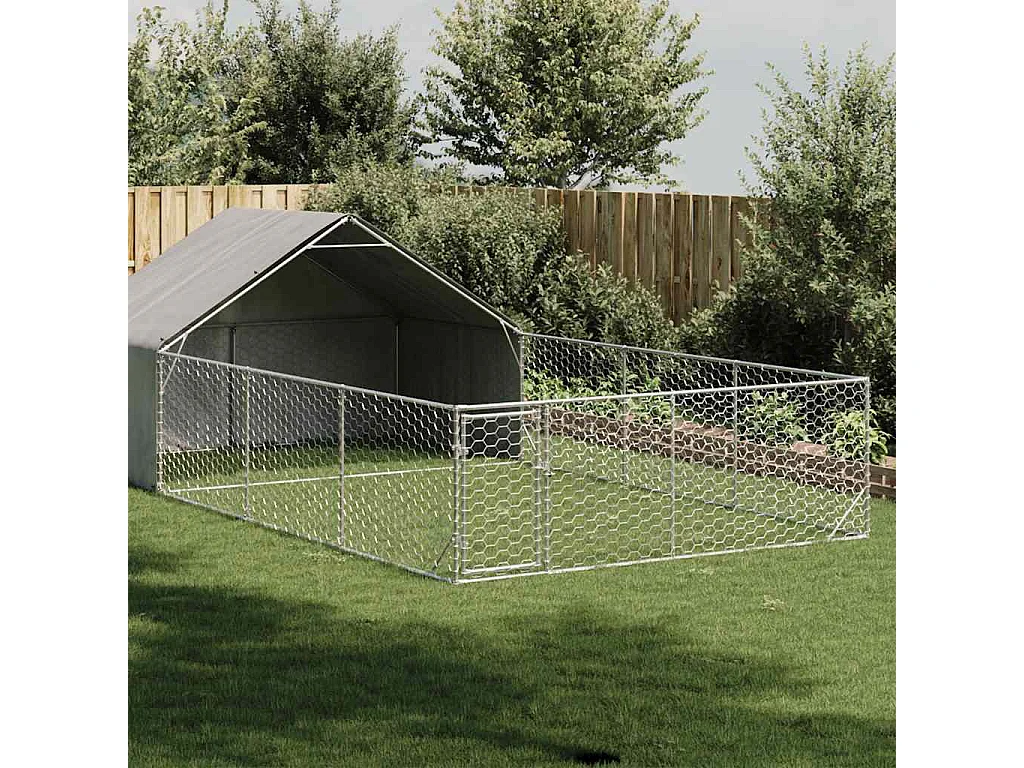 Niche d'extérieur pour chien enclos 7x3x1,9 m acier galvanisé