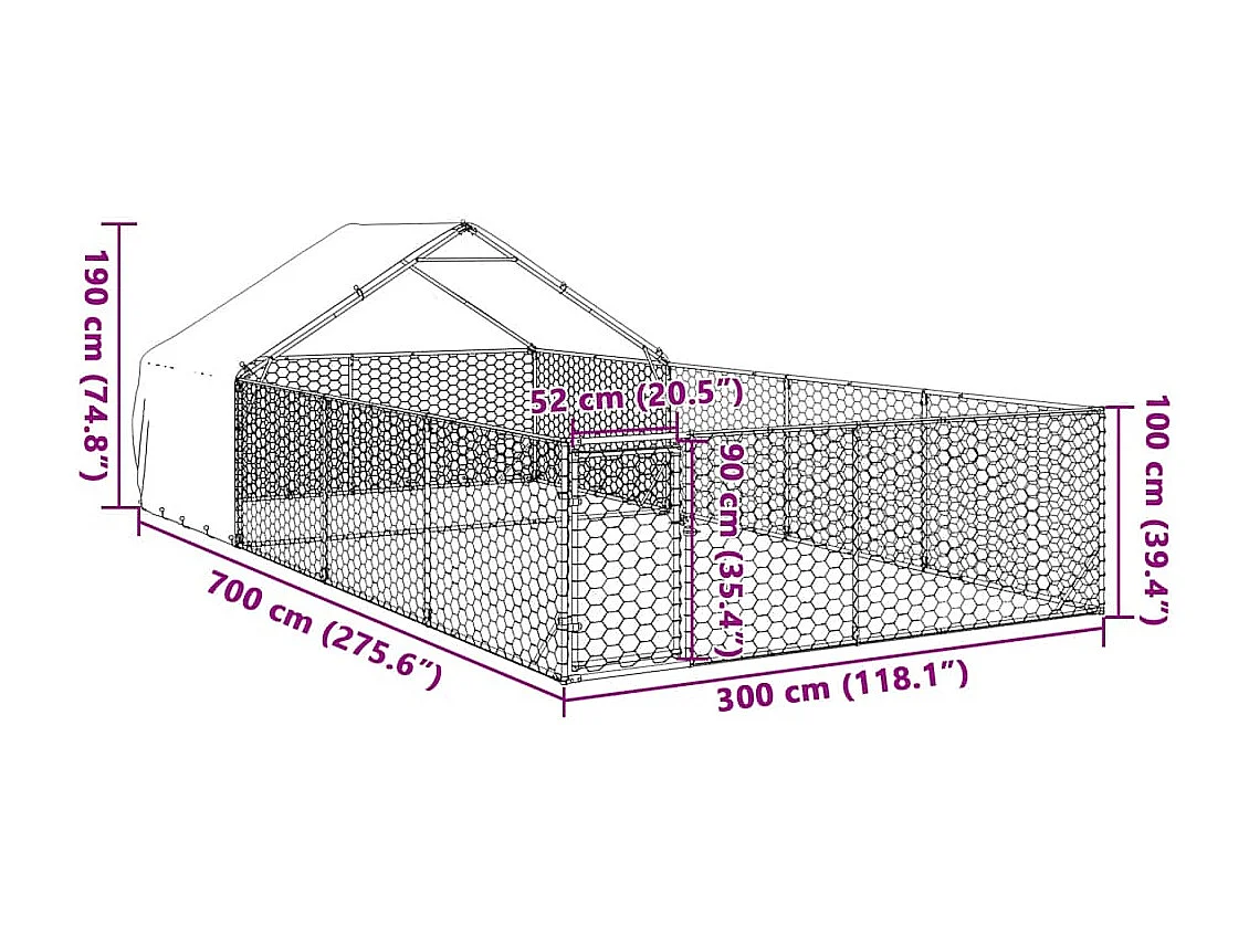 Niche d'extérieur pour chien enclos 7x3x1,9 m acier galvanisé