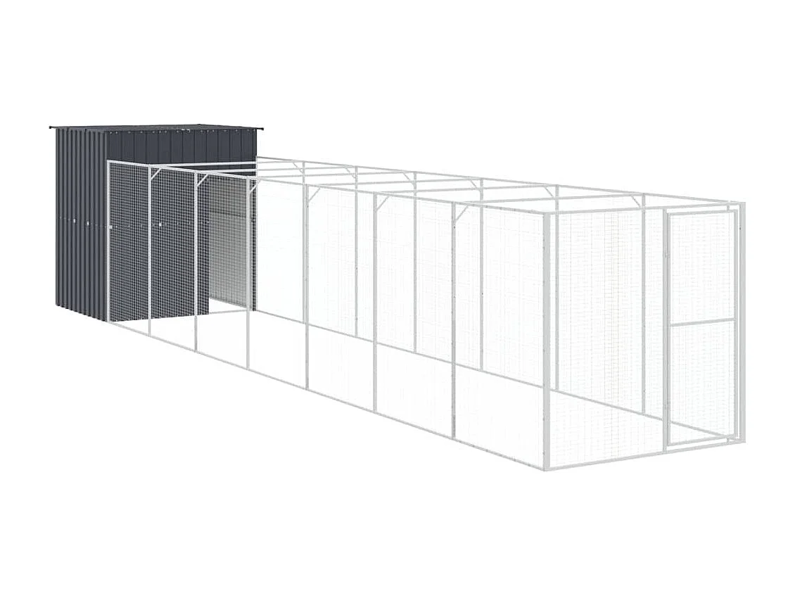 Caseta perros con corral acero galvanizado gris 165x863x181 cm