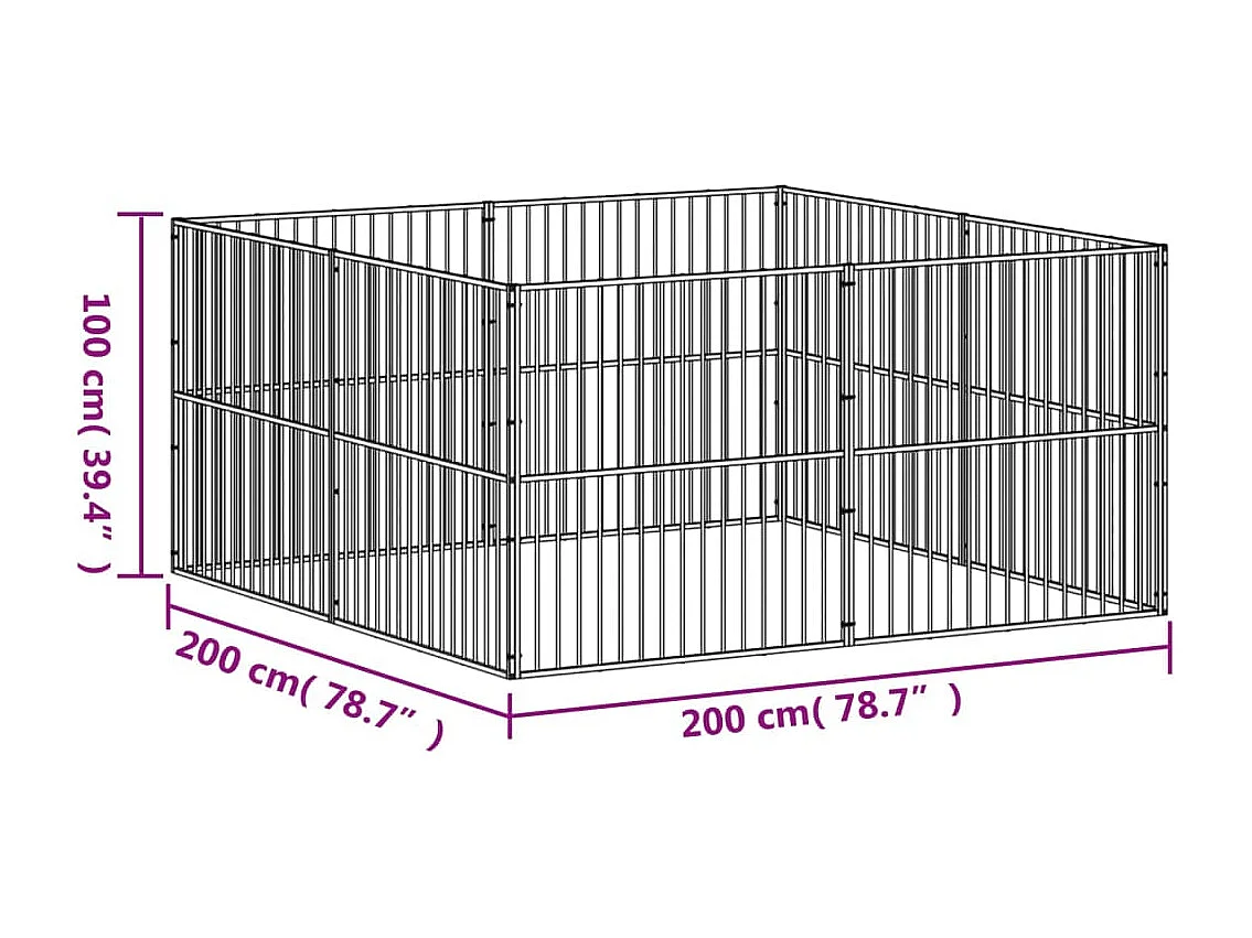 Parc pour chien 8 panneaux noir acier galvanisé