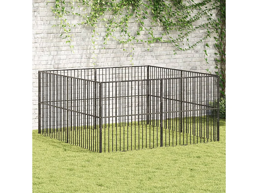 Parc pour chien 8 panneaux noir acier galvanisé