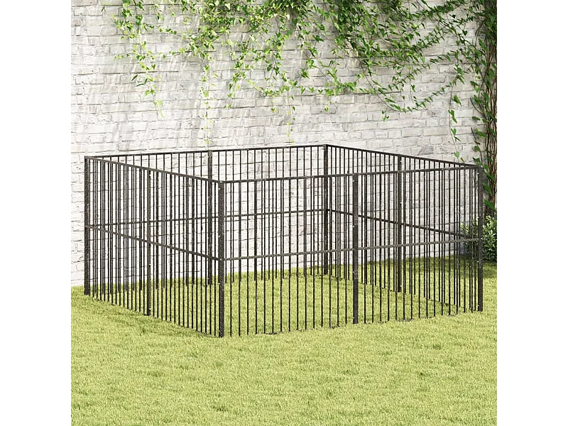 Parc pour chien 8 panneaux noir acier galvanisé