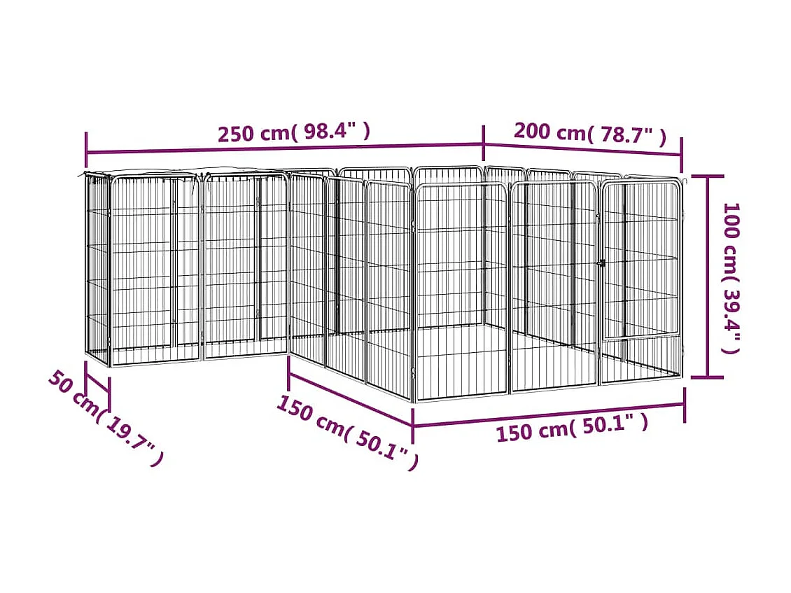 Parc pour chien 18 panneaux Noir 50x100cm Acier enduit de poudre