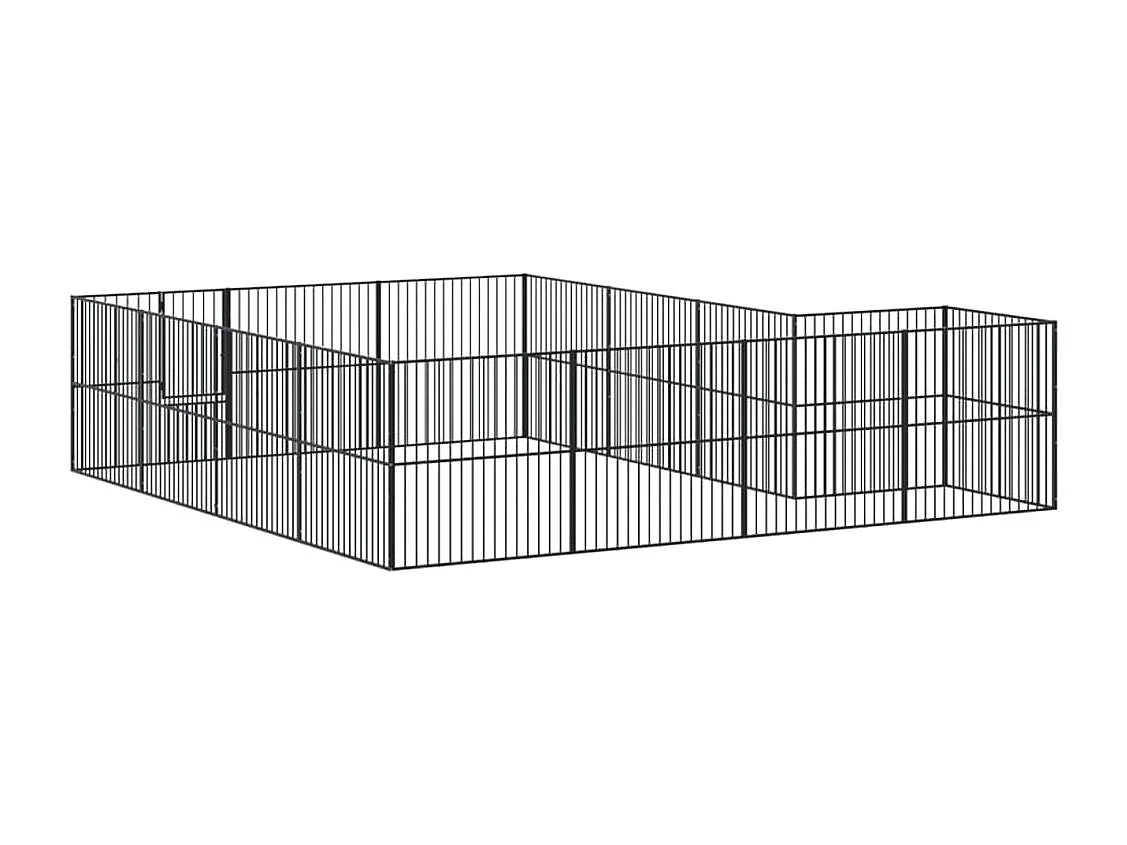 Parc pour chien 16 panneaux noir acier galvanisé
