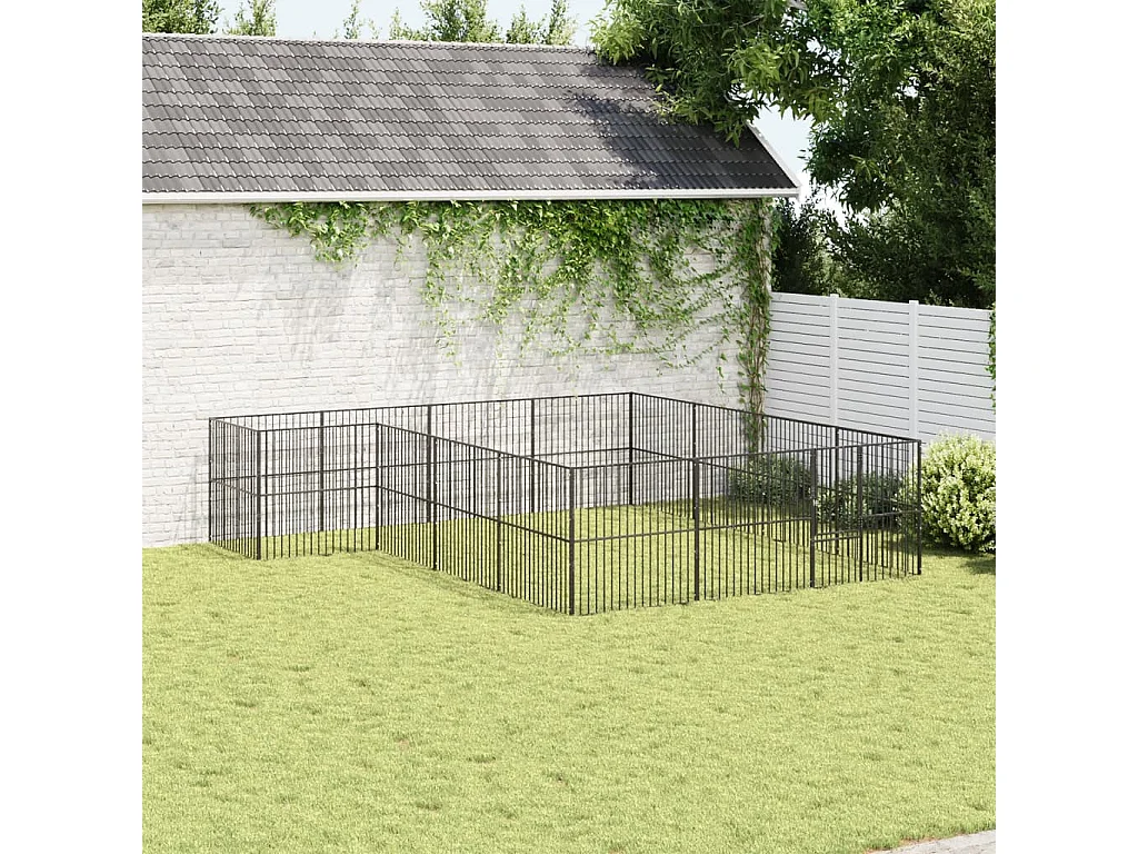 Parc pour chien 16 panneaux noir acier galvanisé