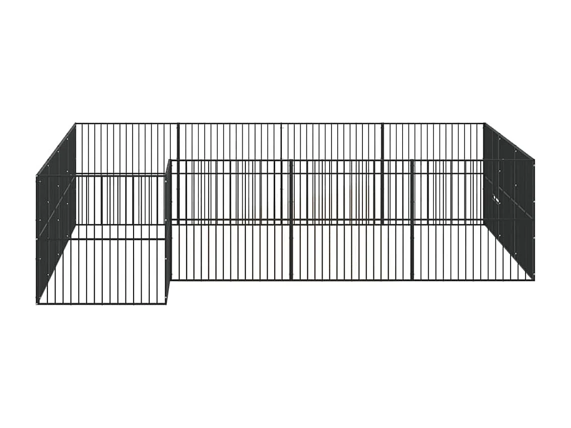 Parc pour chien 16 panneaux noir acier galvanisé