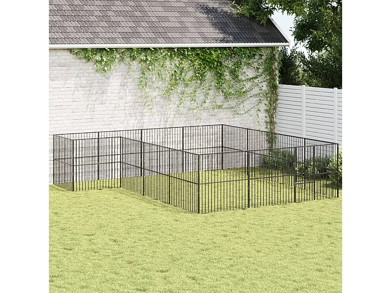 Parc pour chien 16 panneaux noir acier galvanisé