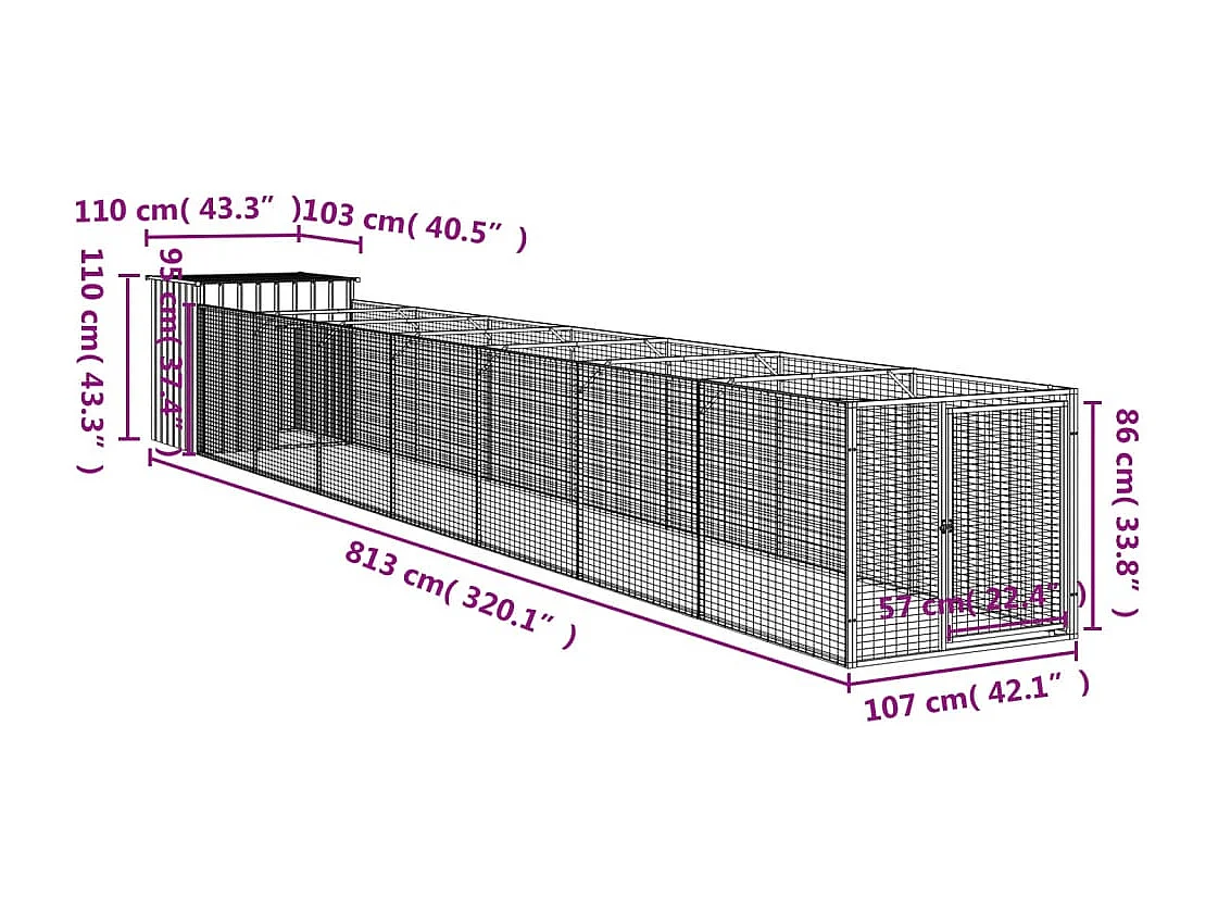 Niche pour chien avec cour anthracite 110x813x110 cm