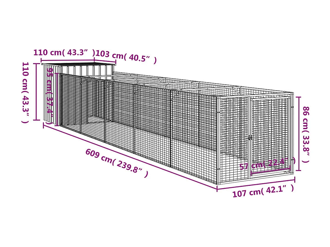 Niche pour chien avec cour gris clair 110x609x110 cm