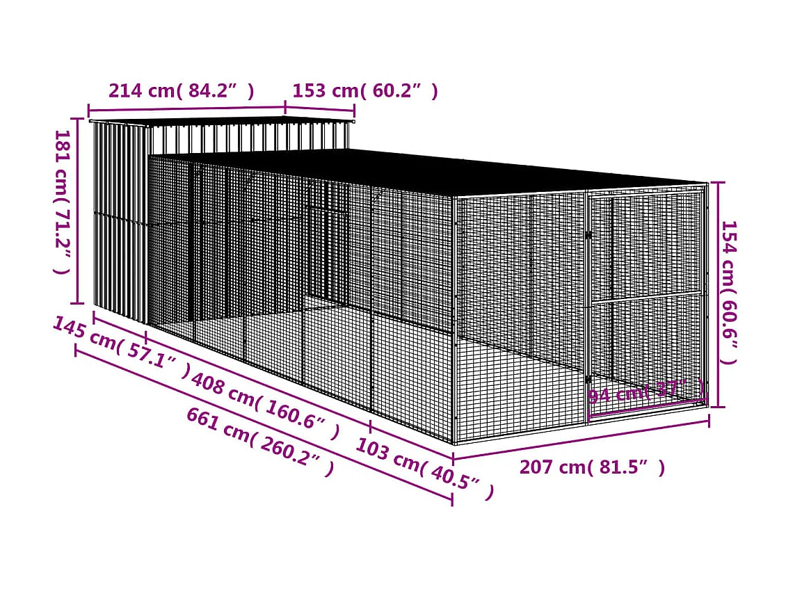 Niche pour chien avec cour anthracite 214x661x181 cm