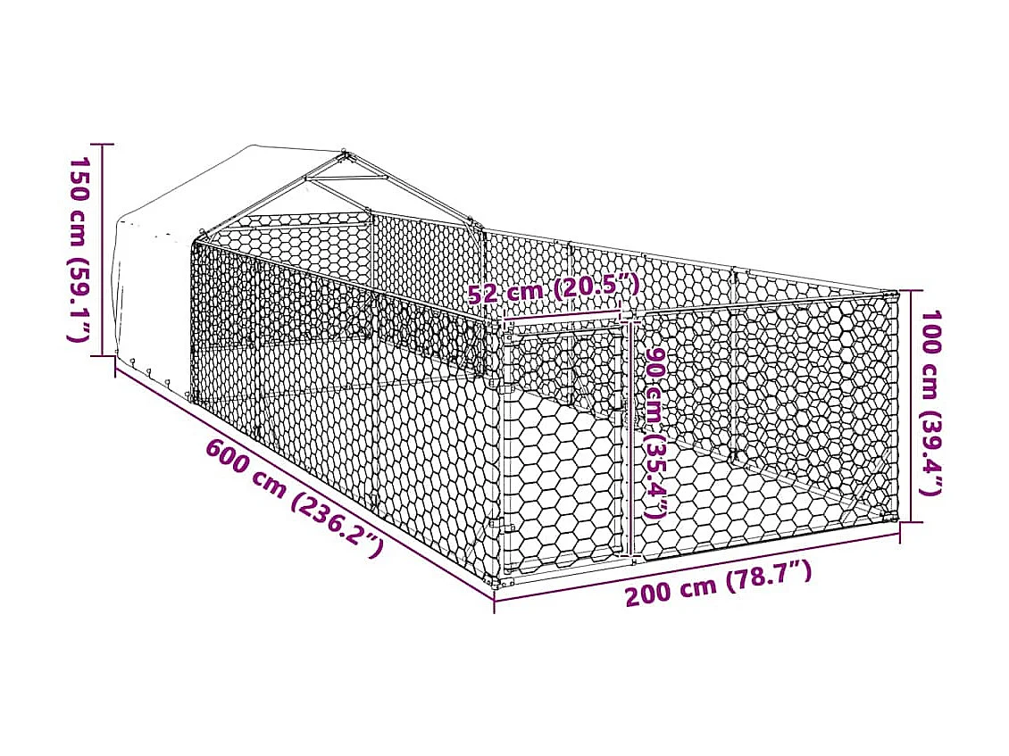 Niche d'extérieur pour chien enclos 6x2x1,5 m acier galvanisé