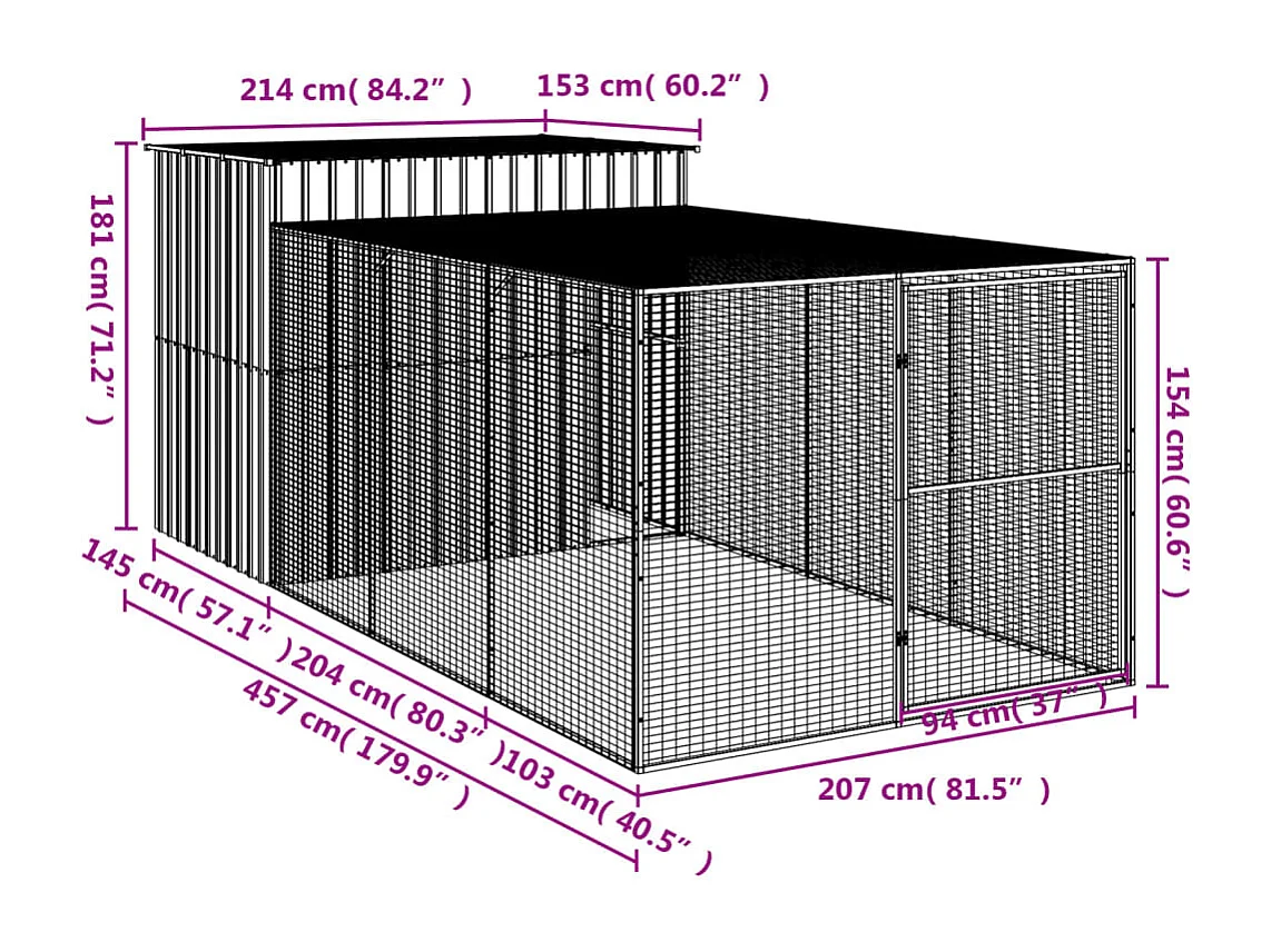 Niche pour chien avec cour gris clair 214x457x181 cm